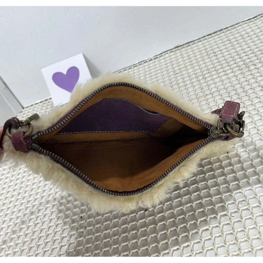 UGG Suede Shearling Lined Wristlet Pouch Burgundy‎ Evening Bag